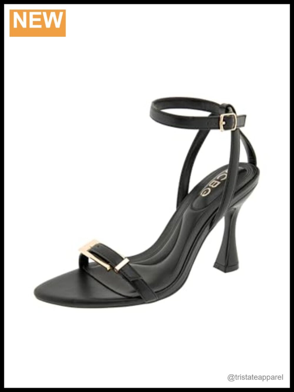 Faux Leather Pointed Toe Ankle Strap Heeled Sandal Buckle Flare Heel